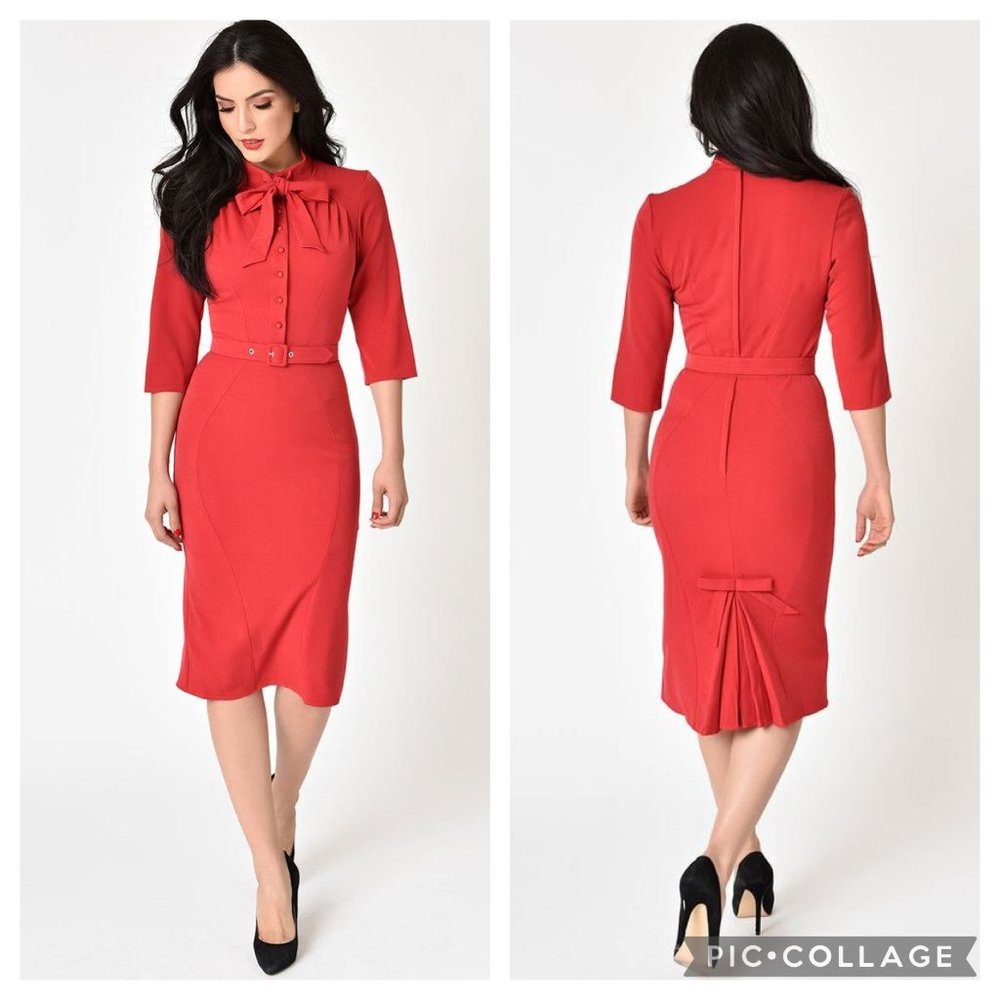 Retro 1940's Mad Men Style Wiggle Dress in Cherry Red - Miss Candyfloss